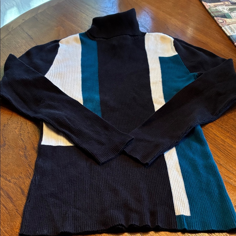 Women’s Style & Co. Black, Blue, and White Turtleneck Sweater